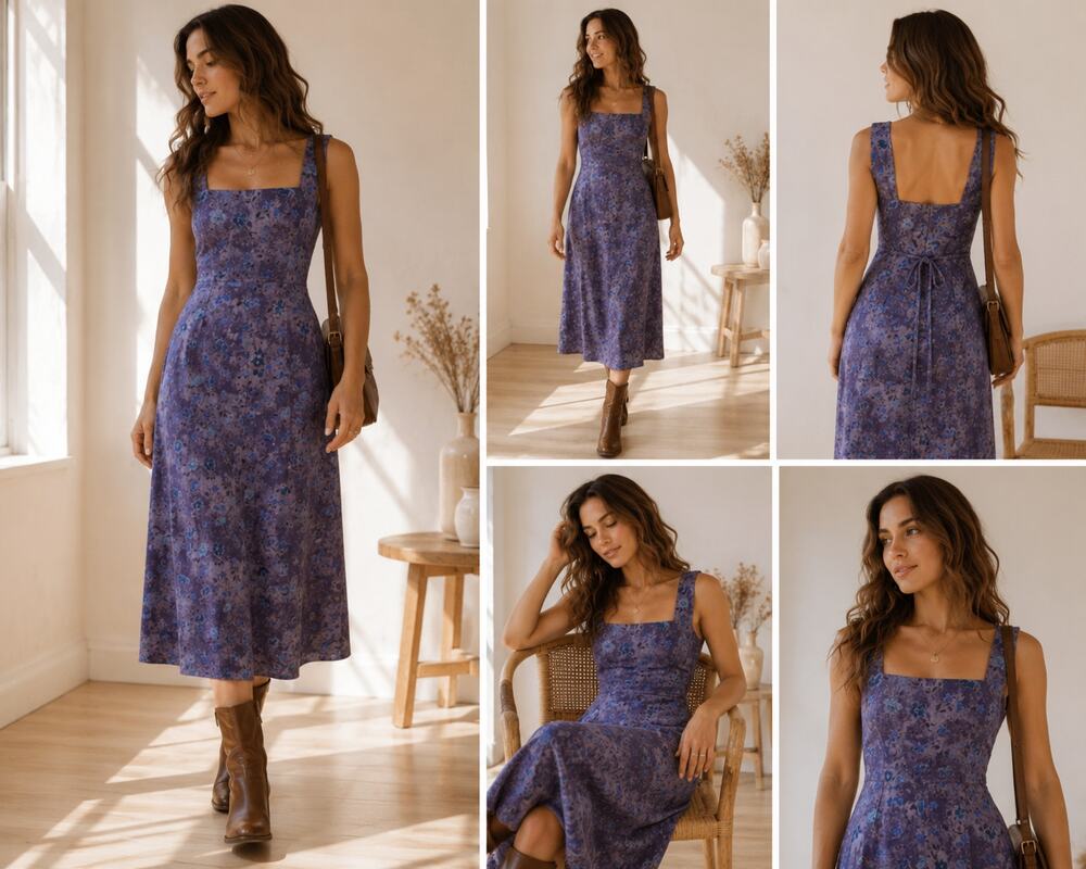 Vintage Rabbit Rabbit Purple Floral Midi Dress Petite 10 Cottagecore Grunge 90s